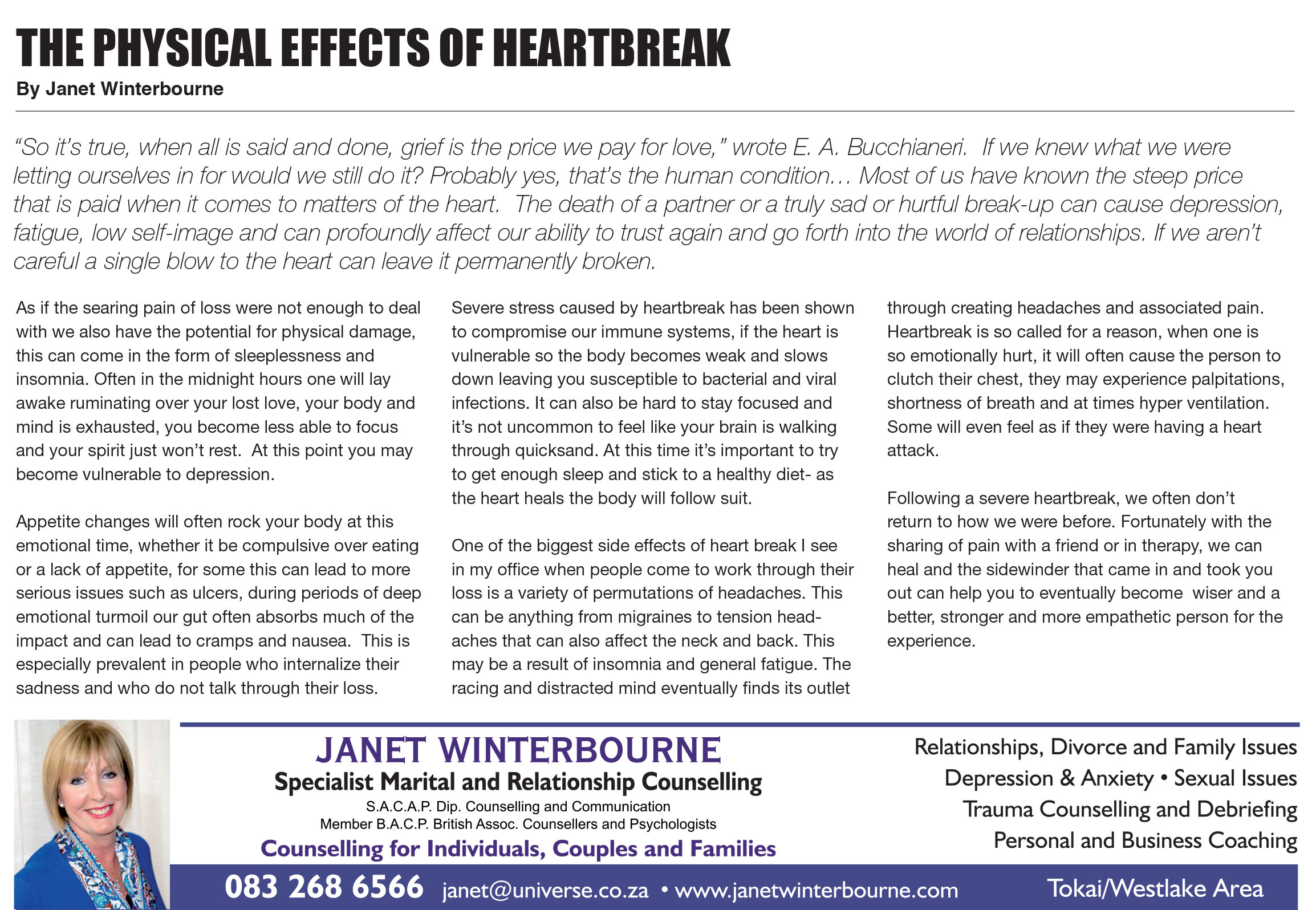 The Physical Effects Of Heartbreak | Psychologist Cape Town The Physical Effects Of Heartbreak | Psychologist Cape Town